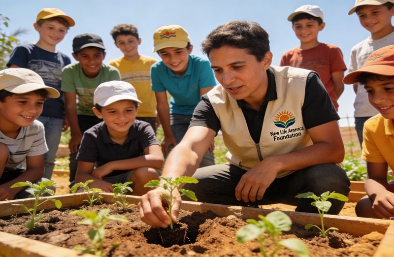 Children planting vegetables during a school gardening activity