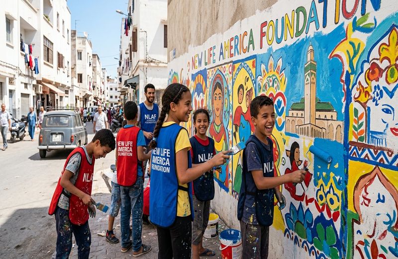 Children participating in a creative painting workshop in Casablanca