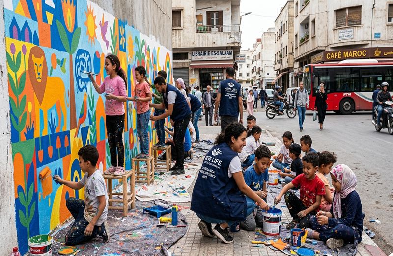 Children learning art and creativity in a community painting workshop