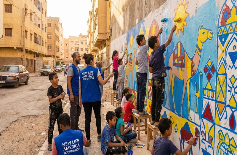 Group of children working together on a painting activity